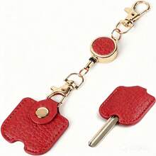 Women's Retractable Key Chain, PU Leather Stretchable Key Chain, 30cm Stretch Length, Anti-Loss Key Holder, With Gold Metal Buckle, Cute Portable Key Ring, Suitable For ID Badge, Car Keys, 4 Colors Available - Multi-color - View 12