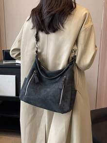 Large Capacity Women Bag,Versatile Retro Crossbody Bag,Textured Shoulder Tote Bag,Minimalist Underarm Bag,Fashionable & Unique,Exquisite Shoulder Bag - Black - View 5