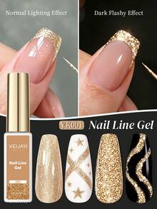 XEIJAYI 1pc 10ml Rhinestone Glitter Gold Color Painting Gel, UV/LED Suitable For Nail Gel, Suitable For Salon And Home DIY Nail Art - Gold - View 5