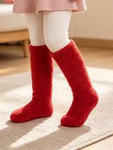 6 Pairs Baby Coral Fleece Warm Socks, Panda Pattern Non-Slip Floor Socks, Simple Warm Infant Toddler Socks - Multicolor - View 8
