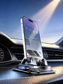 1pc Car Dashboard Phone Holder, Suction Cup & Adhesive Dual Use, 360° Rotating Anti-Slip Stable, Universal Center Console Navigation Mount - A - View 3