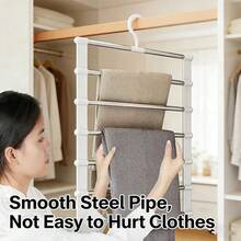 1pc Multi-Layer Folding Pants Hanger, Stainless Steel & Plastic Material, Minimalist Solid Color Design, Can Hang Multiple Pairs Of Pants And Skirts Simultaneously, Space-Saving Closet Storage, Non-Slip & Wrinkle-Free, Suitable For Adult Home Wardrobe Organization, Practical Thanksgiving & Housewarming Gift - White - View 6
