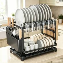 2-Tier Dish Drying Rack - Large Metal Dish Rack With Drain Board, Glass Holder, Utensil Holder And Additional Drainage System - Kitchen Accessory For Efficient Dish Drying And Organization - Multicolor - View 8