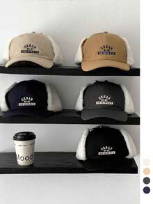 Topi Bordir Huruf Mewah dengan Penutup Telinga, Efek Wajah Kecil, Minimalis, Blok Warna, Bulu Imitasi, Ushanka, Topi Baseball Lipat, Gaya Amerika, Topi Matahari Pria, Topi Baseball Hip Hop - MultiWarna - View 4
