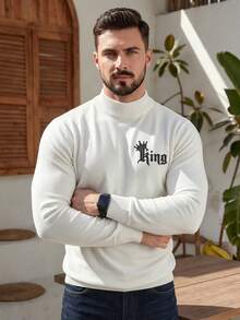 ALTZTAR Men's Solid Color Embroidered Mock Neck Long Sleeve Sweater - White - View 1