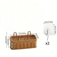 Woven Storage Basket, Faux Rattan Rectangular Basket With Handle, Wall-Mounted Wicker Organizer For Kitchen, Bathroom And Bedroom, Multi-Functional Decorative Basket For Pantry Items, Towels, Snacks, Plants And Home Decor, Non Food Contact - View 7