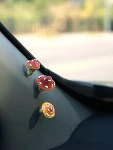 2/5/7pcs Cute Tilted Mushroom Car Dashboard Ornament, Kawaii Cartoon Mini Mushroom Figurine, Fun Decorative Car Interior Accessory, Adorable Car Center Console Decoration - A - View 3