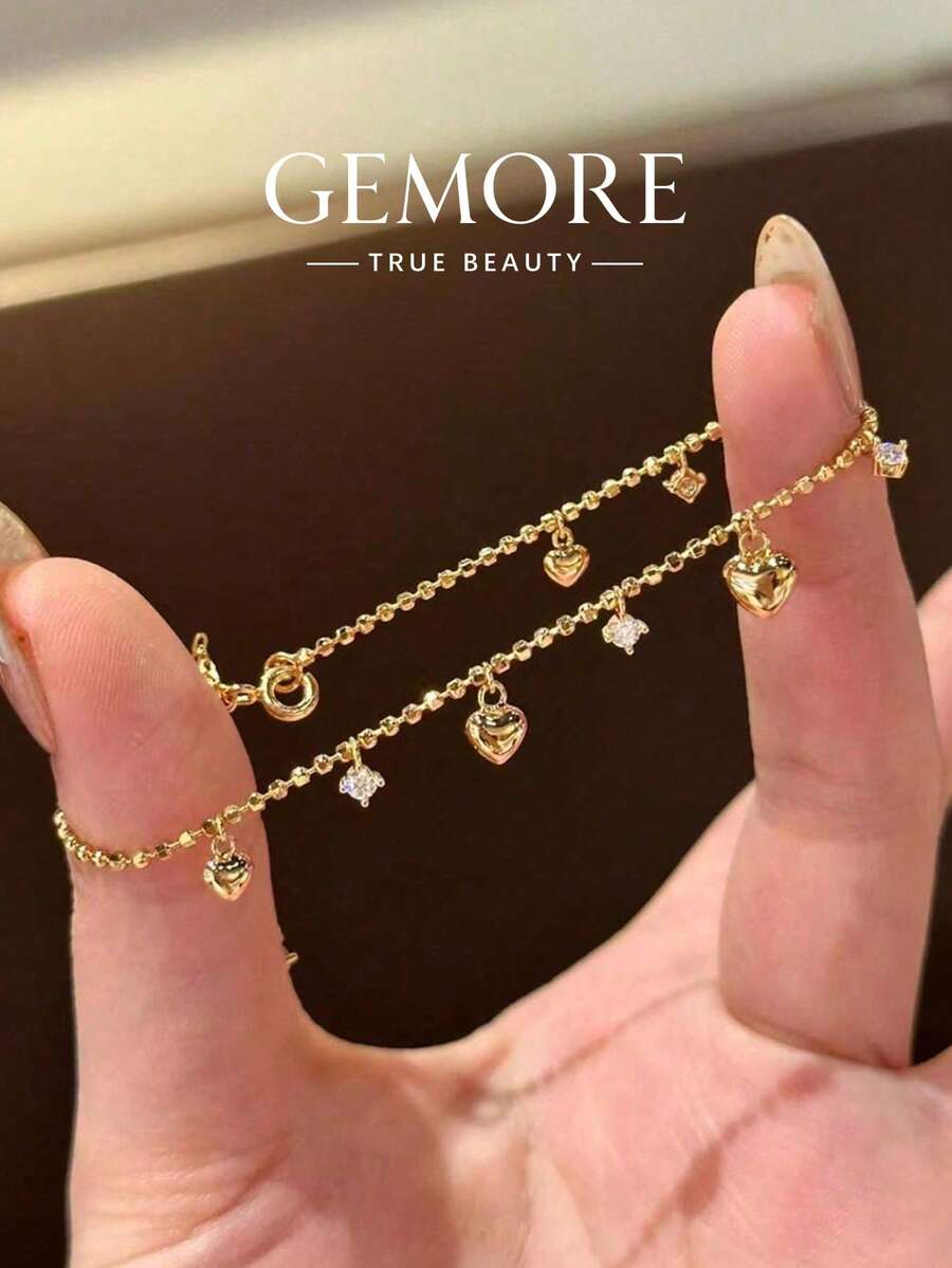 1pc Heart-Shaped Bracelet, Rhinestone Design, Women's Gift, Suitable For Dating, Graduation, Birthday And Other Occasions, Daily Wear