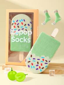 1 Pair Fun Mid-Calf Socks, Ice Cream Design Mid-Calf Socks, Fashion Colorblock Highly Attractive Unisex Mid-Calf Socks, Autumn/Winter Outfit Socks, Sports Casual Style Unisex Couple Mid-Calf Socks, Suitable For Holidays/Parties/Casual/Home/Couples/Birthdays/All-Season Vibrant Socks/Best Socks, Perfect As Special Gifts For Christmas/Halloween/Valentine's Day/Day Of The Dead/Oktoberfest/New Year, Excellent Christmas Gift And Perfect Birthday Gift - Multicolor - View 7
