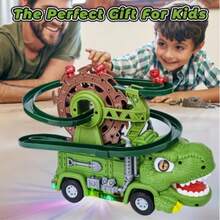 New Multi-Function Electric Sliding Track Car, Little Yellow Duck Fire Rescue Vehicle, Dinosaur Tyrannosaurus Rex Triceratops, Circular Track With Colorful Lights And Music, Automatic Obstacle Avoidance Children's Toy Car (3 AA Batteries Required) - Multicolor - View 4