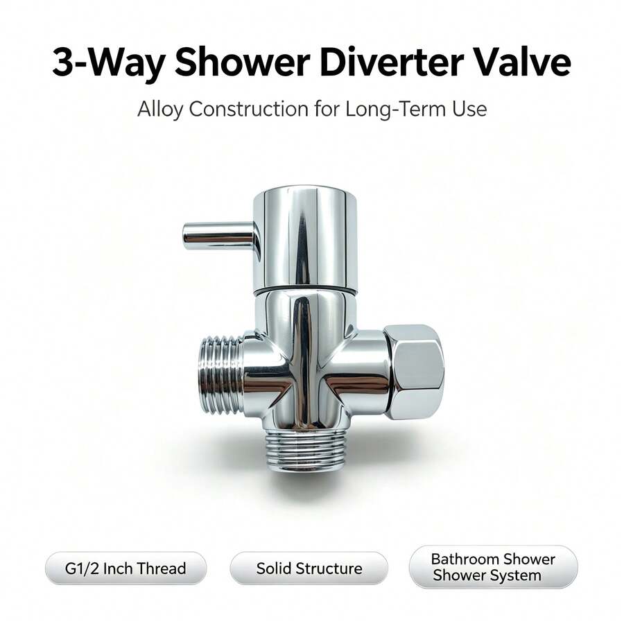 3-Way Shower Diverter Valve, G1/2 Inch Universal Thread Interface, Zinc Alloy Construction, Multi-Scene Flexible Installation, Sturdy Durable Shower Switch Valve For Bathroom Shower System - G 1/2" - View 1