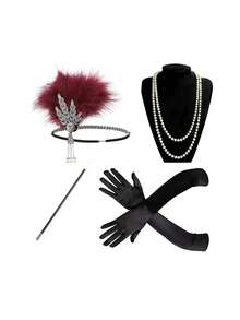 7-Piece 1920s Vintage Women's Costume Set - Halloween Party Outfit - Multicolor - View 13