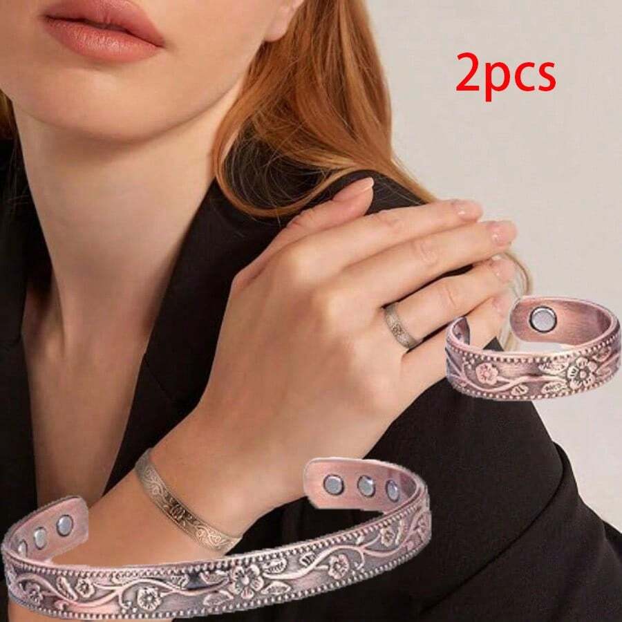 BioMag Copper Magnetic Bracelet Set For Women Men, Pure Copper Jewelry Gift - Rose Gold - View 1