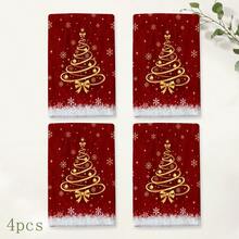 2pcs Christmas Red Printed Kitchen Towels, Gold Christmas Tree Bow Snowflake Star Pattern, Red & Gold Holiday Hand Towels, Winter Kitchen Home Decor Towels, Christmas Party Holiday Decoration, Baking Cleaning Holiday Gift - Multicolor - View 11