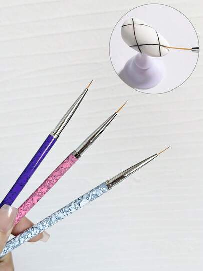 3PCS Nail Art Liner Brush Set, Gradient Color, Marble Pattern, Spotted Color, Multiple High-End Luxury Styles Nail Painting Brush Set