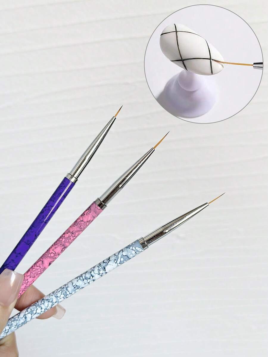 3PCS Nail Art Liner Brush Set, Gradient Color, Marble Pattern, Spotted Color, Multiple High-End Luxury Styles Nail Painting Brush Set - Multicolor - View 1
