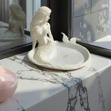 Mermaid Jewelry Tray, Exquisite Mermaid Sculpture Details, Curly Hair And Clear Fish Scale Texture, Recessed Tray For Thin Silver Rings And Pearl Earrings, Home Decorative Tray (Random Gradient Color) - Multicolor - View 5