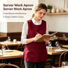 Flerfärgad förklädesväst för kvinnor och män, vändbar justerbar arbetsförkläde med 2 fickor, snyggt förkläde för kök, café, restaurang, bakning och hemmabruk - Rosröd - Visa 2