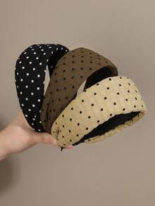 1pc/3pcs Autumn/Winter Gentle Style Pleated Polka Dot Wide Headband For Women, Face-Slimming Round Headband For Washing Face, Outings, Commuting And Hair Styling - Multicolor - View 2