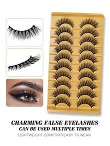 10 Pairs Eyelash Extension Cross Type 15mm False Eyelashes - Black - View 2