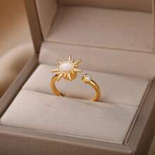 1pc European & American New Bohemian Style Unique Niche Ins Minimalist Sunflower Rotating Open Ring For Women - Yellow Gold - View 2