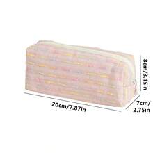 1pc Creative Colorful Line Pattern Pencil Case, Large Capacity Student Pencil Bag, Ins Style High Aesthetic Storage Bag, Yarn Desktop Organizer Pouch - Multicolor - View 2