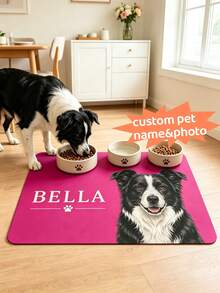1PC Personalized Dog Food Mat, Custom Pet Name&Photo Feeding Mat, Dog Bowl Mat, Minimalist Pet Placemat, Custom Dog & Cat Feeding Mat, Pet Bowl Floor Mat, Kitchen Home Decor, Gift For Dog Lovers - Multicolor - View 2