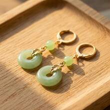 JOJELOO 1PC Fresh Green Peace Buckle Leaf Pendant Earrings - Style 1 - View 1