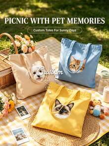 Personalized Pet Photo And Name Tote Bag, Large Capacity Shoulder Bag, Customizable Foldable Personalized Tote Bag Featured With Name Logo Text, Available In Various Colors, Solid Color Large Capacity Shoulder Bag, Suitable For Work, Travel And School, Suitable For Holidays. Ideal Gift For Birthday, Anniversary And Valentine's Day. - Multicolor - View 6