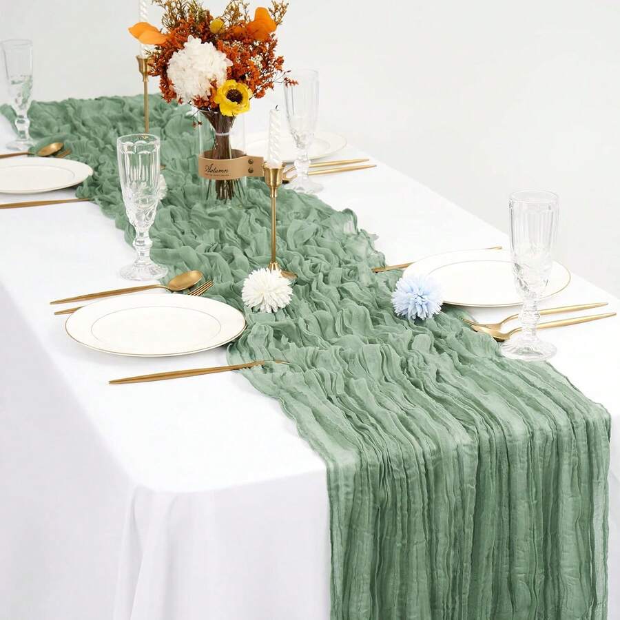長方形桌巾 180*90CM、300*90CM、400*90CM，起司布桌巾，波希米亞風紗起司布桌布，鄉村風透明桌布，適用於婚禮、節日聚會、畢業派對、生日或節日派對蛋糕桌裝飾，浪漫宴會桌裝飾皺褶桌巾，適合戶外與室內使用，彩色桌布