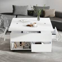 Coffee Table, Height Adjustable Living Room Table, 3-In-1 Multifunctional With Wheels,4 Drawers, Coffee Table, Living Room, Home Office, Convertible Into Living Room Dining Table, White,100x50x52cm - White + Particle Board - View 4