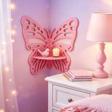 1pc Nordic Girl Style Hollow Flower Wall Shelf Corner Decorative Storage Rack For Bedroom & Kids Room - Solid Color Butterfly - View 4