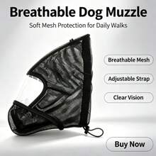 Breathable Mesh Dog Protective Hood, Soft Pet Face Cover. Adjustable, Protects From Mosquitoes When Walking, Reduces Chewing And Accidental Ingestion, Comfy Pet Accessory. - Black - View 10