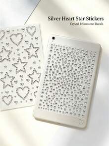 1pc/1set Silver 3D Rhinestone Decorative Stickers, Hollow Heart, Star, Small Round Diamond Combination Pattern, Sparkling Silver Diamond Texture, Self-Adhesive Backing, Comes With Exclusive Tweezers, Suitable For Phone Cases, Water Bottles, Gift Boxes, Handmade Crafts Surface DIY Decoration - Diamond Style - View 5