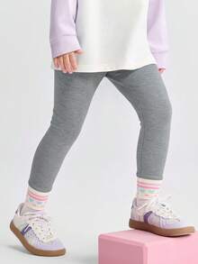 Balabala Girls Fleece Lined Leggings Soft Warm Stretch Bottoms For Little To Big Tween Girl Winter Daily Wear - Medium Gray - View 2