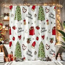 1pc Christmas Tree Shower Curtain, Vintage Design, Waterproof Bath Curtain, Suitable For Bathtub Divider, Bathroom Decor & Accessories, Home Decoration Gift, Comes With 12 Hooks - Multicolor - View 9