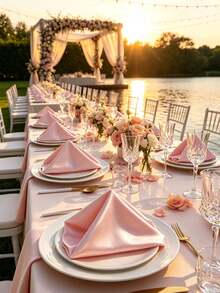 1/6/12/24/48pcs Satin Napkins 10 Colors Available, Silky Shiny Table Napkins, Durable Fabric Dinner Napkins For Wedding Banquet Party Hotel Table Decor, Foldable Cloth Napkins For Table Setting - Pink - View 2