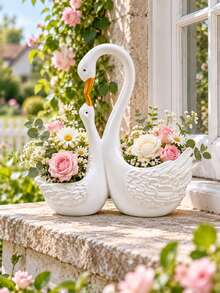 1pc Elegant Swan Planter Flower Pot, Romantic Floral Container For Patio, Balcony, Garden Table, Living Room, Wedding Centerpiece, Cottage Decor, Spring Home Styling, Porch, Entryway And Dining Accent - A - View 6