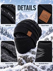 Set Topi dan Masker Wajah Musim Dingin Anti Dingin 2 Potong Unisex – Penutup Tali Serut Elastis, Ringan dan Hangat; Cocok untuk Bersepeda, Ski, dan Olahraga Luar Ruangan; Topi Warna Polos, Topi Musim Dingin Hangat dengan Lapisan Anti Angin dan Penghangat Telinga. - MultiWarna - View 10