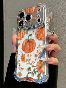 Transparent Bottom Pumpkin Autumn Leaf Print Pattern Phone Case, Compatible With Iphone 18 Pro Max 18 Pro 17 Air 17 16 Pro Max 16 15 Pro Max 15 15 14 13 12, With A Protruding Lens Frame For Protection, Scratch Resistant And Shockproof Phone Case, Autumn Healing Phone Protective Case, Phone Accessories - Multicolor - View 3