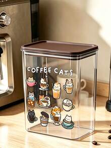 Cute Cup Cat And "Coffee Cats" Letter Pattern Coffee Storage Box, Sealed Plastic Food Jar, Large Capacity, Dustproof And Moisture-Proof, Kitchen Countertop Coffee Area Storage Box, Decoration, Kitchen Countertop Storage, Coffee Enthusiast Gift - Multicolor - View 12