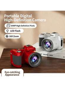 5K 64MP AF Autofocus Digital Vlog Camera, 16X Optical Zoom Compact Point & Shoot Camera, Anti-Shake LED Flash IPS Screen, Type-C Rechargeable Portable Camera For Beginners Travel (Memory Card Not Included) - View 4