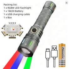 RGB LED Flashlight Zoomable Multi Color Torch, USB Rechargeable Red Green Blue Light, Alonefire Portable Flash Light For Outdoor Camping, Hunting, Fishing, Hiking, Selfie & Photography Fill Light - Multicolor - View 14