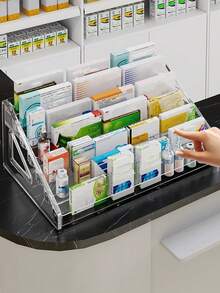 1pc Wall-Mounted Medicine Storage Rack, Common Household Ointment Wall-Mounted Small Compartment Box, First Aid Medicine Sorting Box, Home Medicine Storage Rack, Space-Saving, Desktop Display Style, Transparent Multi-Layer Vertical PET Material Medicine Shelf, Home Emergency Medicine Storage Rack - Clear - View 1