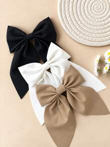 3pcs/Set Large Bow Hair Clips For Women And Girls, Long Ribbon Tail French Hair Clips, Oversized Elegant Cute Style Hair Accessories, Autumn Bow Hair Clips - Multicolor - View 9
