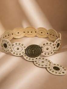 1pc Western Cowboy Bohemian Style Women's Belt, Bronze Metal Belt, Suitable For Autumn, Winter, Spring, Jeans - Horse Accessories Brown Suede Patchwork - View 18