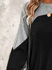 Women's Plus Size Solid Color Knit Fabric Sweatshirt, Blue And White, Vacation Beach, Summer Autumn Winter - Black - View 4