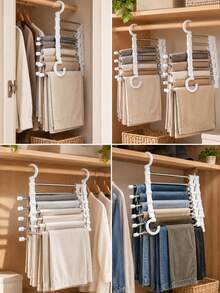 Multi-Layer Pants Rack - Space-Saving Foldable Design, Helps Efficiently Organize Your Closet; Suitable For Jeans, Leggings And Casual Pants Plastic Multi-Layer Pants Rack; Features Non-Marking Anti-Slip Storage Function, Easy To Assemble; Ideal Choice For Holiday Preparation And Seasonal Wardrobe Organization; - Multicolor - View 9