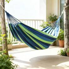 1pc Canvas Cotton Double Hammock For 1 Or 2 People, With Tree Hanging Straps, Portable & Comfortable, Suitable For Patio, Backyard, Outdoor, Indoor, Home, Garden, Camping, Travel, Red & Blue Color, Best Gift Choice (Includes Tie Ropes And Storage Bag) - Multicolor - View 11