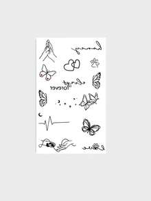 1 Sheet Ins Minimal Temporary Tattoo Stickers, Fine Line Butterfly Heart Paw Print & Cursive Quote Fake Tattoos, Romantic Tiny Body Art For Women, Waterproof Collarbone Decor - Multicolor - View 2